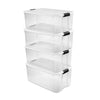 Sterilite Ultra Latch Box, Stackable Storage Organizer Bins with Lid, Plastic Containers with Heavy-Duty Latches, Clear and White Lid, 116 Qt, 4 Pack
