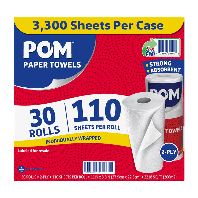 POM Individually Wrapped 2 Ply Paper Towels 110 sheets roll 30 rolls