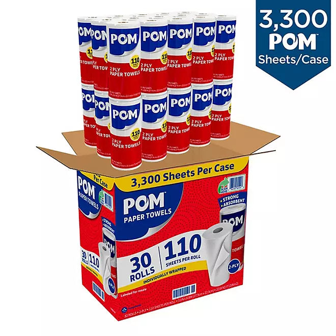 POM Individually Wrapped 2 Ply Paper Towels 110 sheets roll 30 rolls