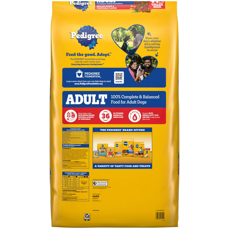 PEDIGREE Complete Nutrition Grilled Steak & Vegetable Dry Dog Food for Adult Dog, 44 lb. Bag