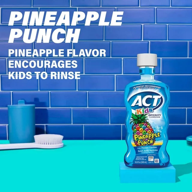 ACT Kids Anticavity Fluoride Mouthwash and Children's Mouth Rinse, Pineapple Punch, 16.9 fl oz