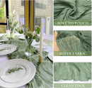 Sage green cheesecloth table runner 10-pack, 35x120", boho style for weddings & showers