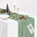 Sage green cheesecloth table runner 10-pack, 35x120", boho style for weddings & showers