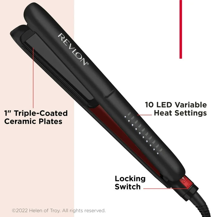 Revlon Smoothstay 1" Coconut Oil-Infused Ceramic Flat Iron, Black