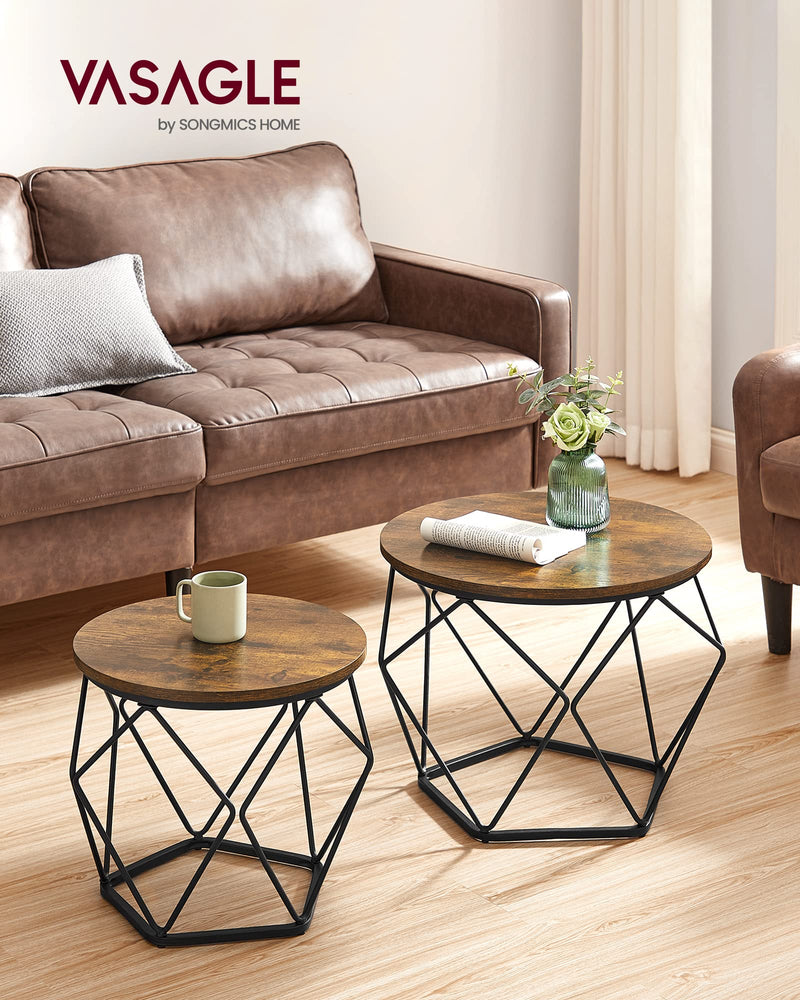 VASAGLE Small Coffee Table Set of 2, Round Coffee Table with Steel Frame