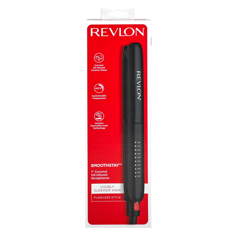 Revlon Smoothstay 1" Coconut Oil-Infused Ceramic Flat Iron, Black