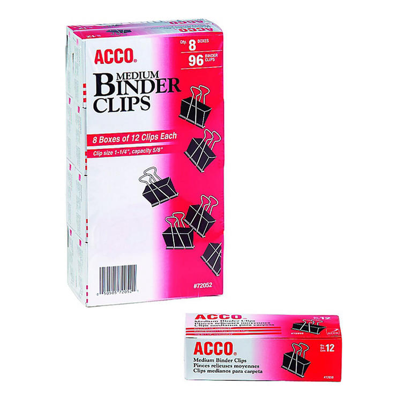 ACCO® Binder Clips, Medium - (8 Boxes of 12 Each)