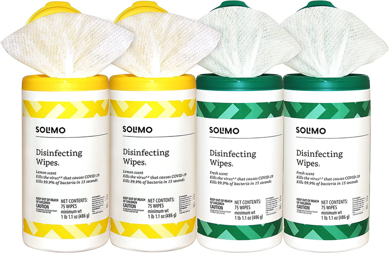 Solimo Disinfecting Wipes, Lemon & Fresh Scent, Sanitizes/Cleans/Disinfects/Deodorizes, 75 Count (Pack of 4)