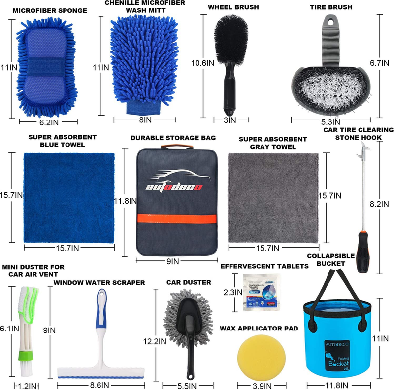 AUTODECO 22Pcs Car Wash Cleaning Tools Kit (blue)