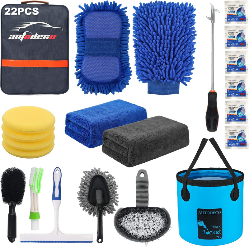 AUTODECO 22Pcs Car Wash Cleaning Tools Kit (blue)