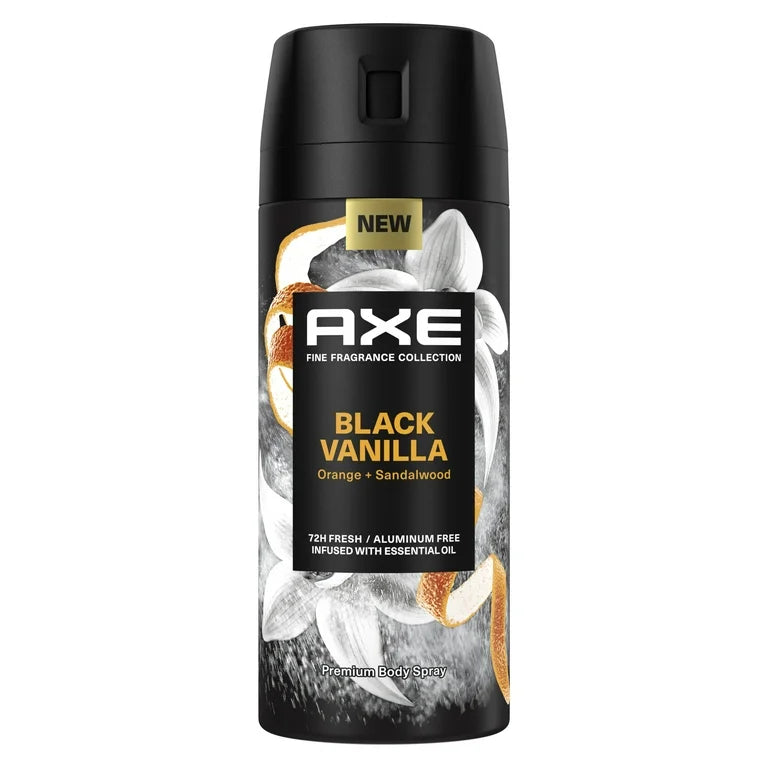 Axe Fine Fragrance Men's Fresh Deodorant Body Spray Black Vanilla, Aluminum Free, 4 oz