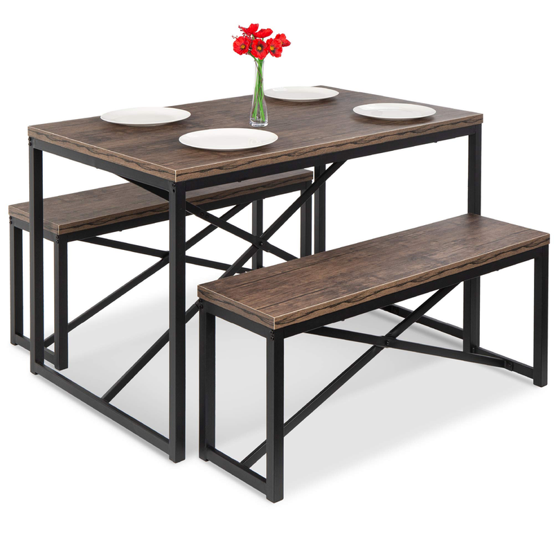 Best Choice Products 45.5in 3-Piece Bench Style Dining Table Furniture