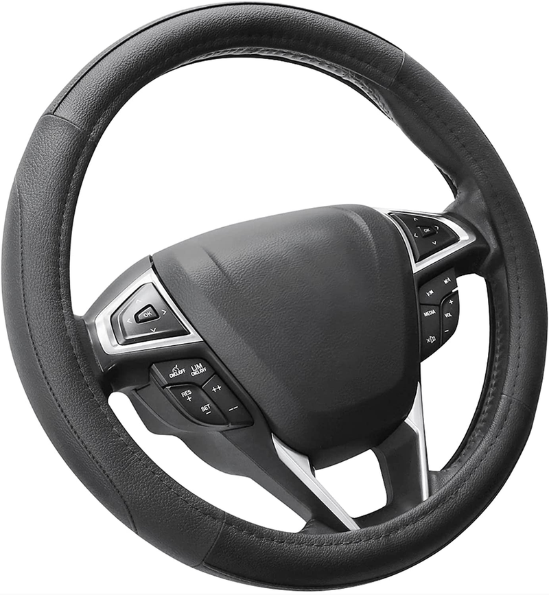 SEG Direct Black Microfiber Leather Auto Car Steering Wheel Cover Universal 15 inch