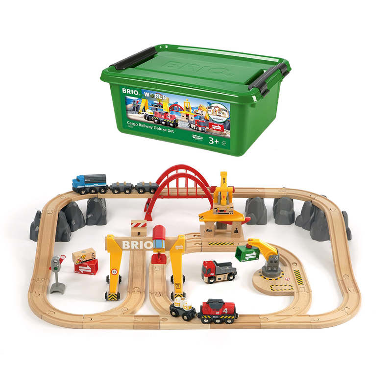 BRIO 33097 Cargo Railway Deluxe Set | 54 Piece Train Toy with Accessories and Wooden Tracks for Kids Age 3 and Up,Multi