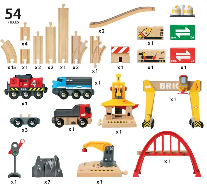 BRIO 33097 Cargo Railway Deluxe Set | 54 Piece Train Toy with Accessories and Wooden Tracks for Kids Age 3 and Up,Multi