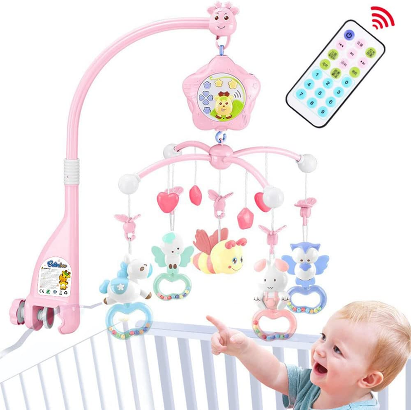 Baby Mobile For Crib  with remote and Projection (Music and Lights) (Ages 0+) (PInk-Bee)