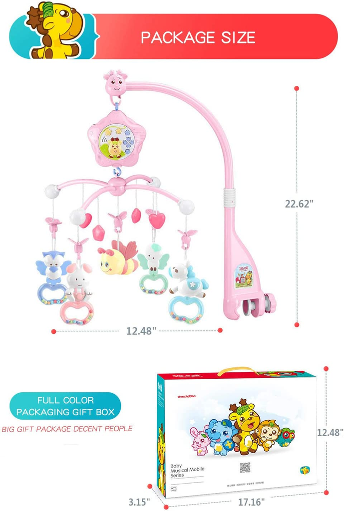 Baby Mobile For Crib  with remote and Projection (Music and Lights) (Ages 0+) (PInk-Bee)