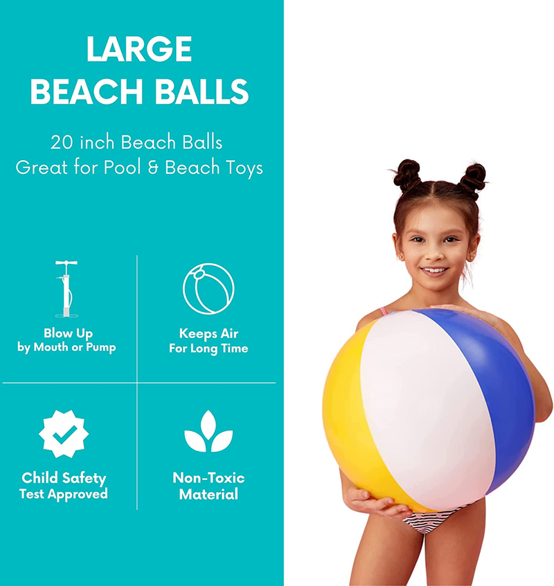 Beach Balls (3 Pack) 20 in Inflatebale beach balls for Kids  (Classic Rainbow Color)