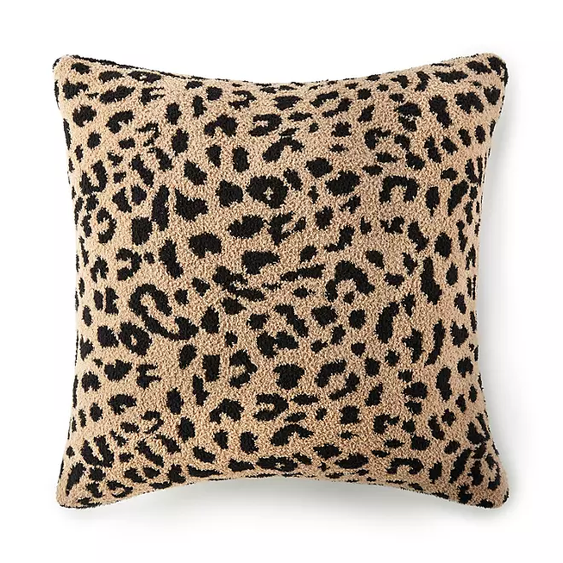 Member's Mark Animal Print Cozy Knit Pillow, 20"x20" -Snow Leopard Camel Black