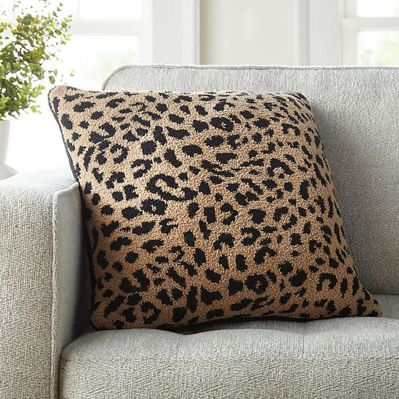 Member's Mark Animal Print Cozy Knit Pillow, 20"x20" -Snow Leopard Camel Black