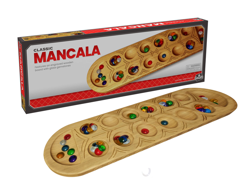 Classic Mancala Game - Features A Full-Sized, Solid Wooden Board