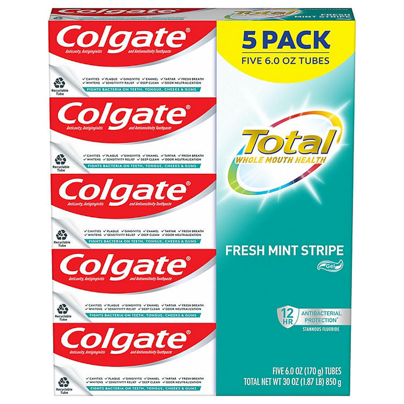 Colgate Total Gel Toothpaste, Fresh Mint Stripe (6.0 oz., 5 pk.)