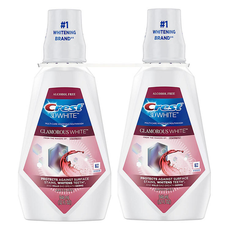 Crest 3D White Glamorous White Alcohol Free Whitening Mouthwash, Arctic Mint (32 fl. oz., 2 pk.)