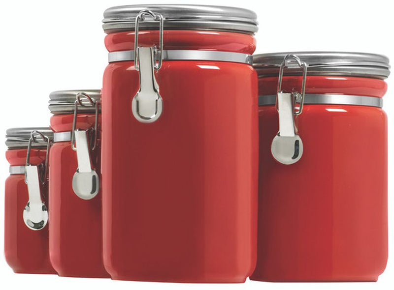 Canister Set Red Ceramic 4pc