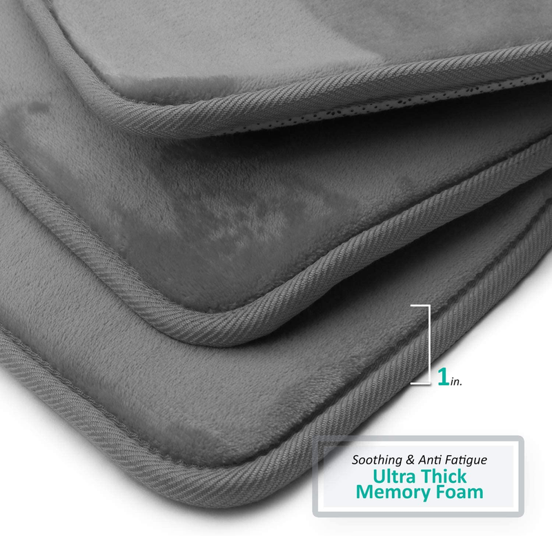 Clara Clark Bathroom Rugs, Velvet Memory Foam Bath Mat (3 Piece Gray Set)