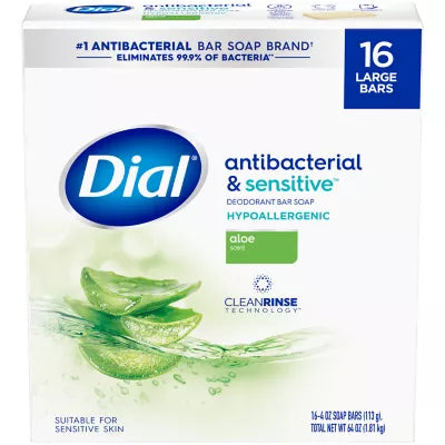 Dial Antibacterial Bar Soap Aloe Scent 4 oz 16 ct