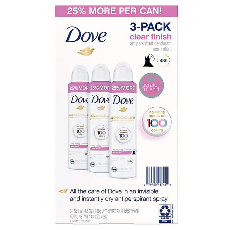 Dove Womens Invisible Dry Spray Antiperspirant Deodorant (4.8 oz., 3 pk.)