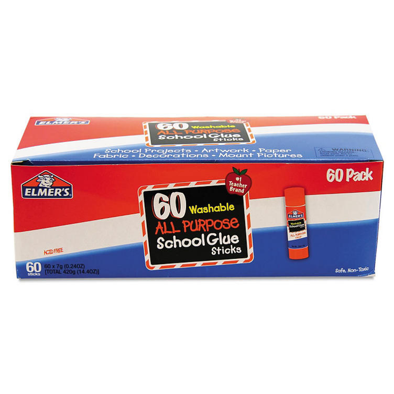 Elmer's Washable All Purpose School Glue Sticks, Clear, 60ct.