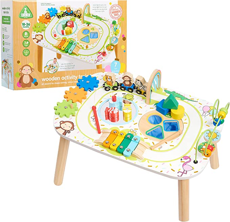 Early Learning Centre Wooden Activity Train Table, Hand Eye Coordination Training and Fine Motor Skills Toys for 2 Year Old