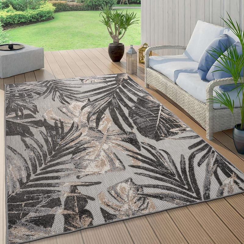 Rugshop Tropical Floral Leaves Indoor/Outdoor Area Rug 5' x 7' Gray