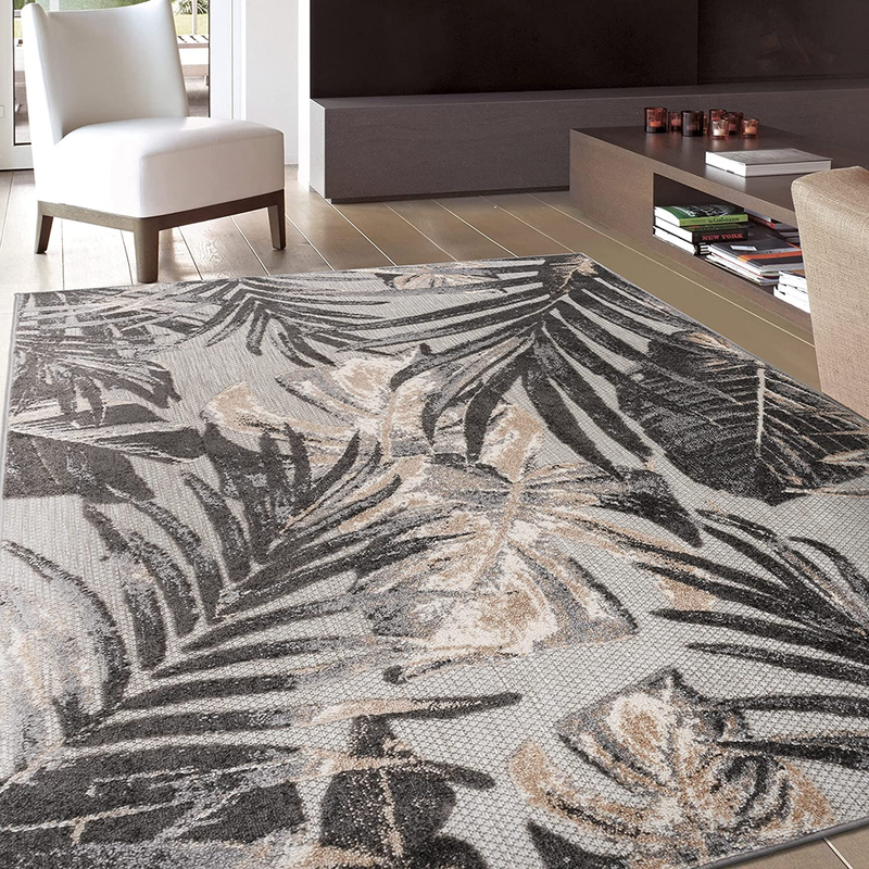 Rugshop Tropical Floral Leaves Indoor/Outdoor Area Rug 5' x 7' Gray