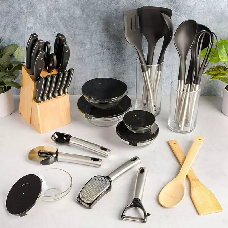 Gibson Home 95-Piece Complete Kitchen Starter Set- Black