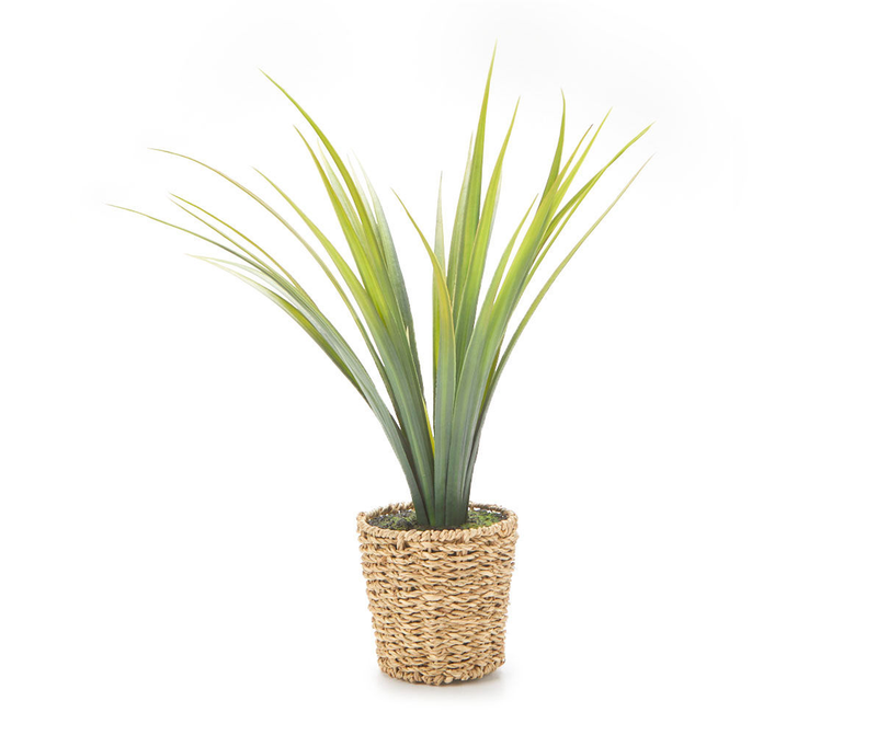 Green Artificial Cymbidium Plant With Brown Woven Pot