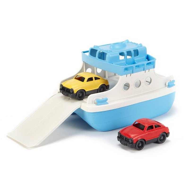 Green Toys Ferry Boat with Mini Cars Bathtub Toy, Blue/White, Standard