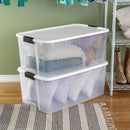 Sterilite Ultra Latch Box, Stackable Storage Organizer Bins with Lid, Plastic Containers with Heavy-Duty Latches, Clear and White Lid, 116 Qt, 4 Pack