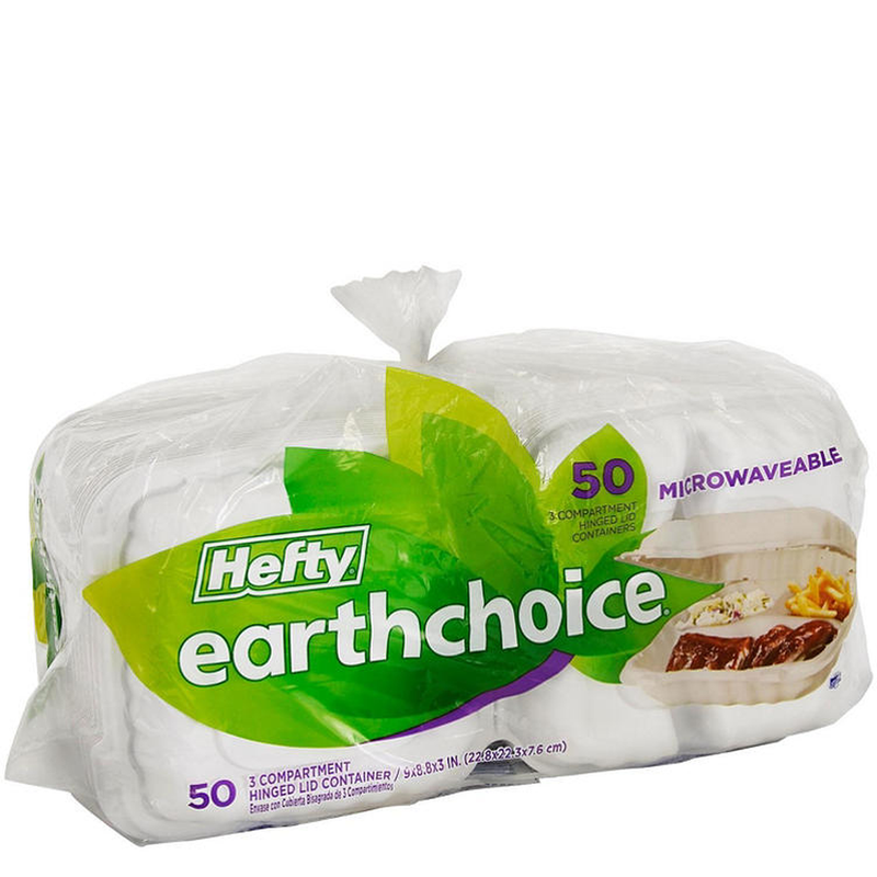 Hefty Earthchoice 9-inch, 3-Compartment Take Out Plate Containers (50ct.)