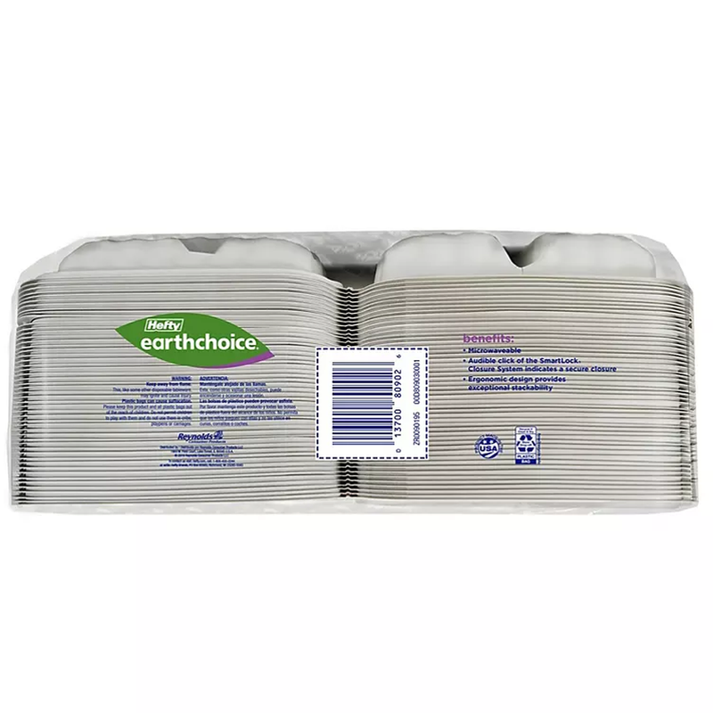 Hefty Earthchoice 9-inch, 3-Compartment Take Out Plate Containers (50ct.)