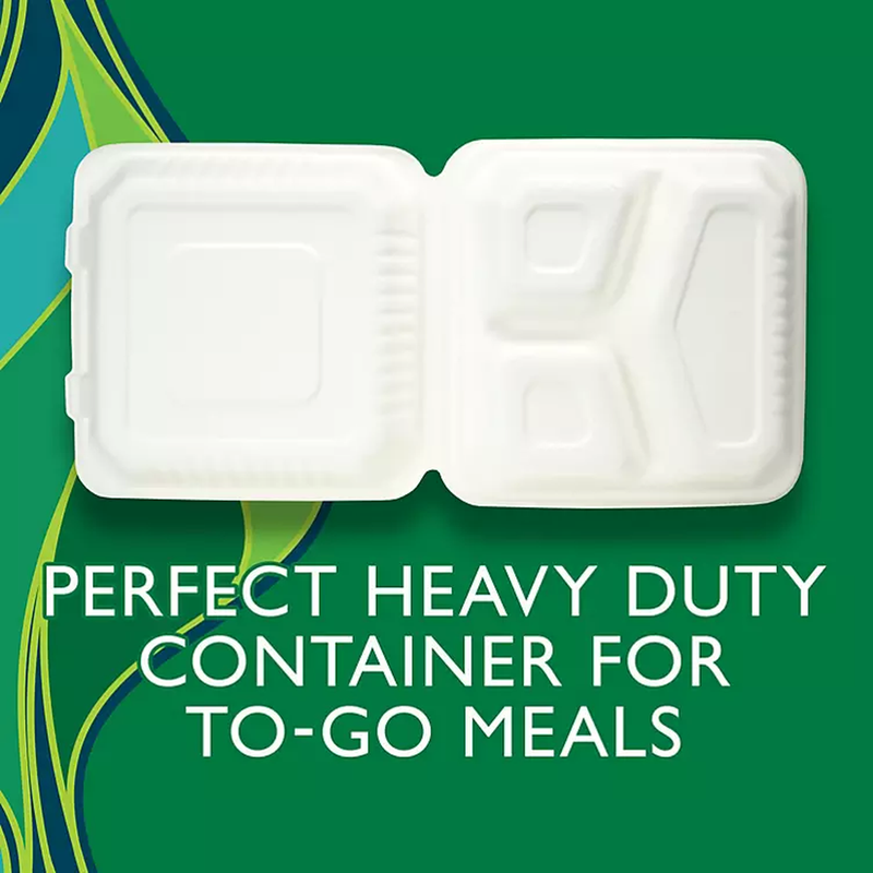 Hefty EcoSave 3-Compartment Take Out Plate Container (9" x 9", 50 ct.)