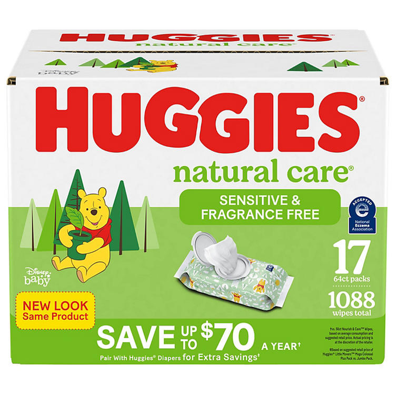 Huggies Natural Care Sensitive Baby Wipes, Fragrance Free (1088 wipes)