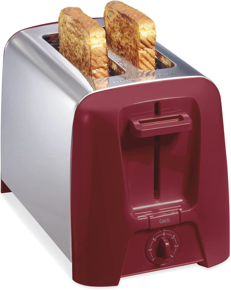 Hamilton Beach 2 Slice Toaster with Extra Wide Slots, Shade Selector, Auto-Shutoff, Cancel Button and Toast Boost, Red