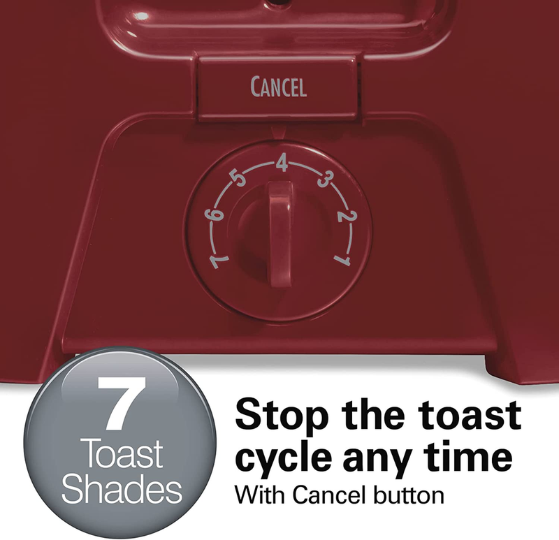 Hamilton Beach 2 Slice Toaster with Extra Wide Slots, Shade Selector, Auto-Shutoff, Cancel Button and Toast Boost, Red