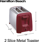 Hamilton Beach 2 Slice Toaster with Extra Wide Slots, Shade Selector, Auto-Shutoff, Cancel Button and Toast Boost, Red