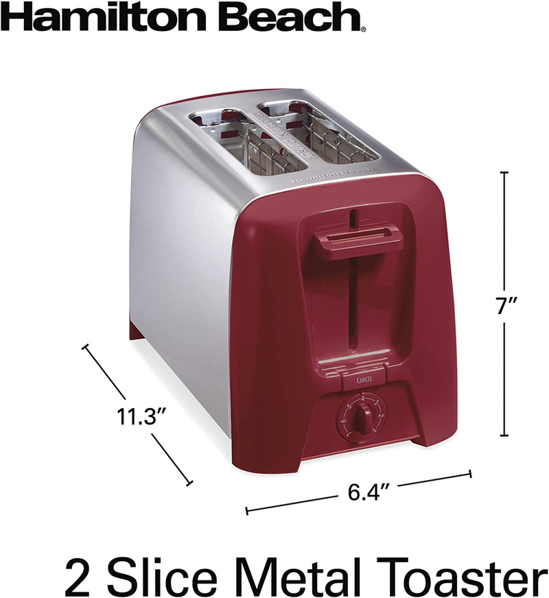 Hamilton Beach 2 Slice Toaster with Extra Wide Slots, Shade Selector, Auto-Shutoff, Cancel Button and Toast Boost, Red