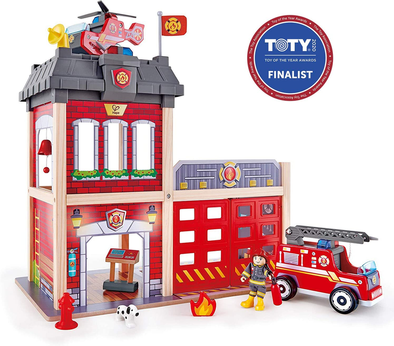 Hape Fire Station Playset Wooden Dollhouse Kid’s Toy, Stimulates Key Motor Skills And Promotes Team Play (E3023)