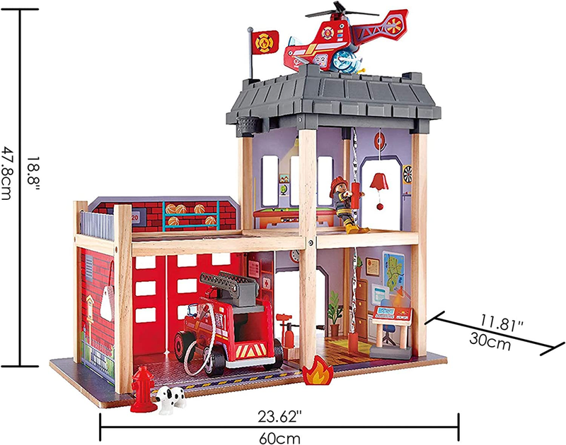 Hape Fire Station Playset Wooden Dollhouse Kid’s Toy, Stimulates Key Motor Skills And Promotes Team Play (E3023)