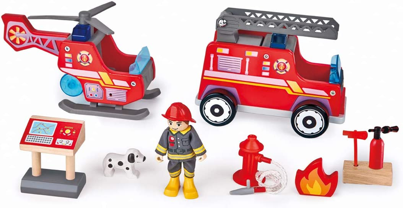 Hape Fire Station Playset Wooden Dollhouse Kid’s Toy, Stimulates Key Motor Skills And Promotes Team Play (E3023)